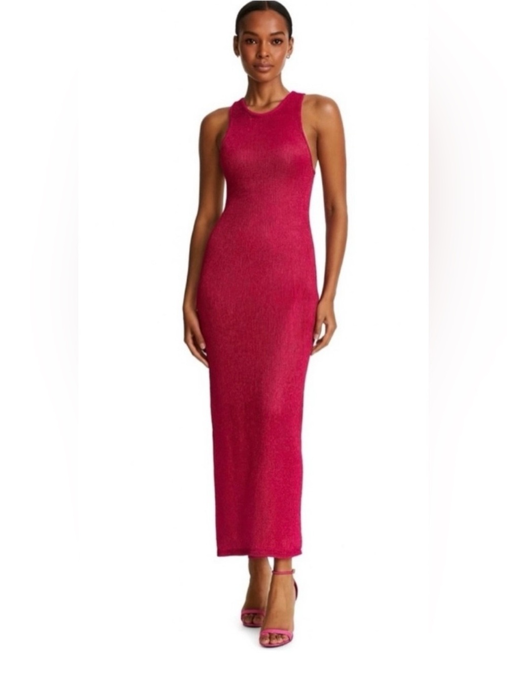 House of Harlow 1960 Fuschia Shimmer‎ Fitted Knit Maxi Dress Size Medium